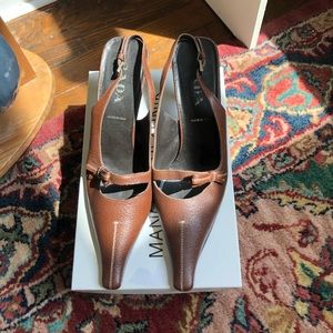 Prada Brown Leather Strap Kitten Heels